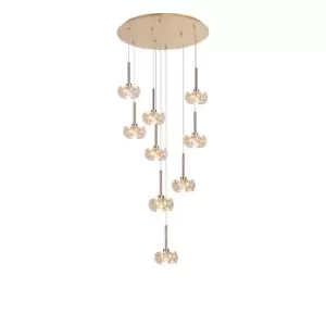 Salisbury 9 Light G9 Universal 2.5m Round Multiple Ceiling Pendant And Crystal Shade, French Gold