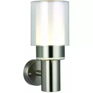 Loops - IP44 Outdoor Wall Light Brushed Steel & Diffused Frost Shade 10W Cool White led