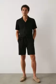 Mens Slim Fit Black Jersey Rib Shorts