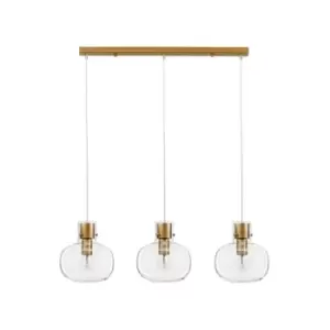 Merano - Josef 3 Light Cluster Pendant Ceiling Light Clear Glass White Cord Brass Gold Metal LED E27