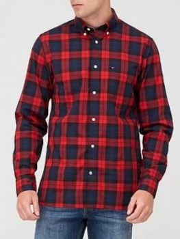 Tommy Hilfiger Flex Black Watch Check Shirt - Black/Red, Size 2XL, Men