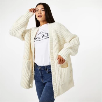 Jack Wills Wool Blend Oversized Knitted Cardigan - Vintage Wht