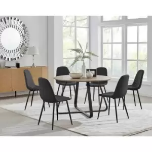 Furniture Box Santorini Brown Round Dining Table and 6 Black Corona Black Leg Chairs