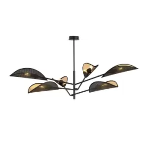 Vene Black Multi Arm Semi Flush Ceiling light with Black, Gold Fabric Shades, 6x E14