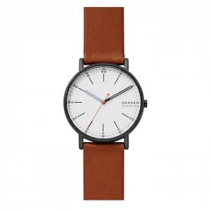 Skagen Signatur Leather Strap Watch - Brown/White