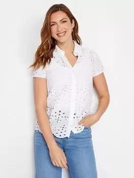 Long Tall Sally Tall White Short Sleeve Broderie Top, White, Size 18, Women