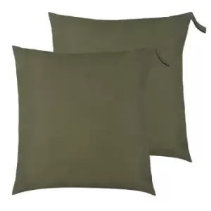 Furn. Plain Outdoor Polyester Filled Floor Cushions Twin Pack Olive