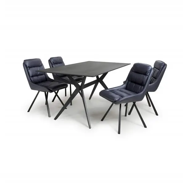 Shankar Timor 1.6m Black & 4 Arnhem Blue Dining Set - Black 9016075