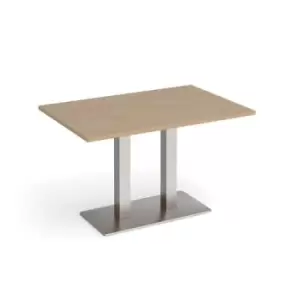 Eros rectangular dining table with flat brushed steel rectangular base and twin uprights 1200mm x 800mm - kendal oak