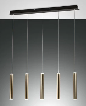 Prado LED Straight Bar Pendant Ceiling Light Black / Satin Brass Glass