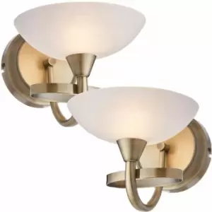 Loops - 2 pack Dimming LED Wall Light Brass & White Lined Glass Vintage Curved Lamp