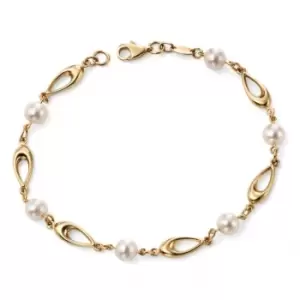 Elements 9ct Yellow Gold Link Bracelet With White Freshwater Pearls GB416W