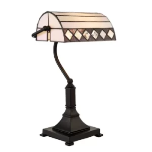 Fargo 1 Light Table Lamp Dark Bronze, Tiffany Glass, E27