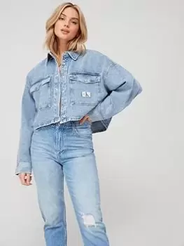 Calvin Klein Jeans Oversized Crop Denim Shirt - Blue