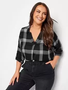 Yours Viscose Overhead Check Shirt Mono Check, Black, Size 20, Women