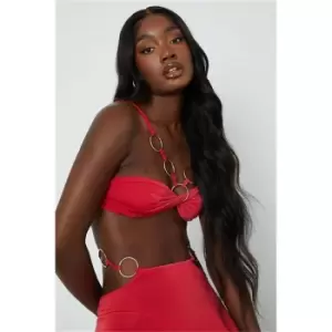 I Saw It First Red Slinky 'O' Ring Bandeau Crop Top - Red