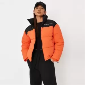 Missguided Branded Colour Block Puffer Coat - Orange