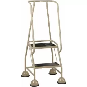 Loops - 2 Tread Mobile Warehouse Steps beige 1.19m Portable Safety Ladder & Wheels