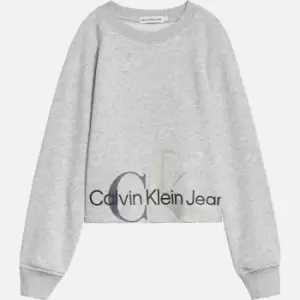 Calvin Klein Girls Mixed Monogram Cutoff Sweatshirt - Light Grey Heather - 14 Years