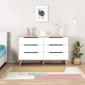 Fwstyle 6 Drawer Chest Matt White & Light Oak Scandinavian Style