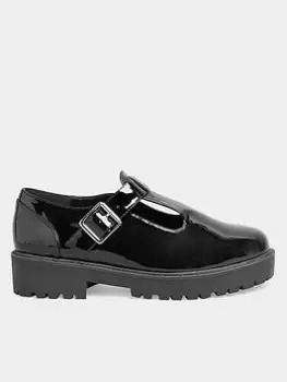 Yours Extra Wide Fit Chunky T-Bar Patent Loafers - Black, Size 8Eee, Women