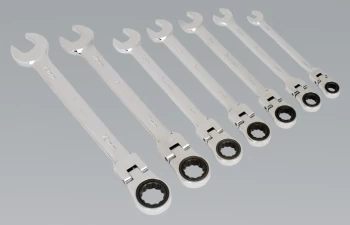 Sealey AK63827 Flexi-Head Ratchet Combination Spanner Set 7pc Metric