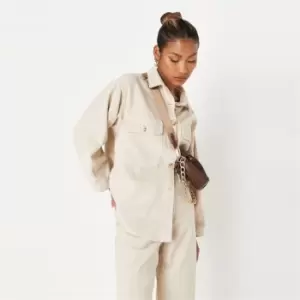 Missguided Osized Pckt Dtil Shirt Cord Coord - Beige