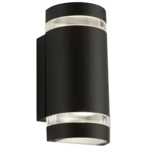 Searchlight Sheffield Outdoor 2 Light Curved Wall Bracket Black, Clear Diffuser IP44 2700K