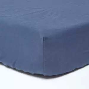 Navy Blue Linen Deep Fitted Sheet, Super King - Blue - Blue - Homescapes