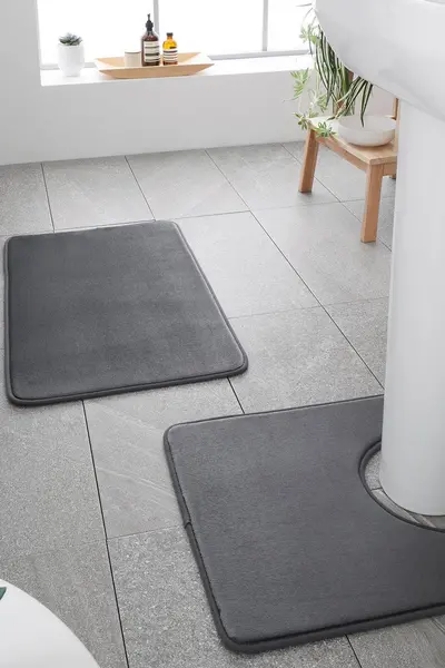 Catherine Lansfield Anti- Bacterial Memory Foam' Bath and Pedestal Mat Set Charcoal