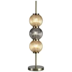 Luminosa Lighting - Table Lamp, 3 x G9, Antique Brass, Smoked & Amber Glass