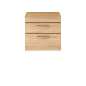 Nuie Athena 600 Wall Hung 2-drawer Vanity & Worktop - Natural Oak