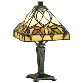 Interiors Alcea - 1 Light Mini Table Lamp Dark Bronze, Tiffany Glass, E14