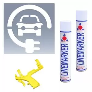 Electric Vehicle Charging Stencil - H.600 W.600 - Kit 3 - 2x White Spray Paint, 1x Paint Applicator