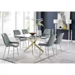 Furniture Box Leonardo 6 Gold Dining Table and 6 Grey Pesaro Silver Leg Chairs