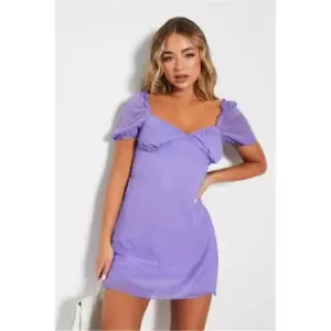 I Saw It First Dobby Mesh Short Puff Sleeve Skater Dress - Purple