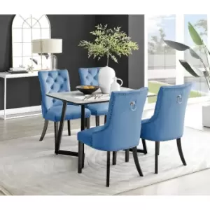 Furniturebox Carson White Marble Effect Recatngular 120cm Dining Table & 4 Blue Belgravia Black Leg Velvet Chairs