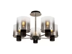 Semi Ceiling Light, 5 x E27, Black, Smoke Fade Glass