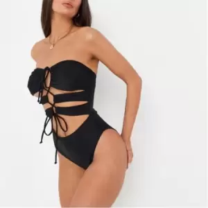 Missguided Bandeau Cut Out Swimsuit - Black