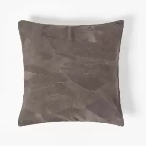 HOMESCAPES Grey Real Leather Suede Cushion with Feather Filling - Grey