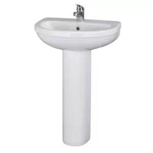 Nuie Ivo 550mm 1TH Basin & Pedestal - White