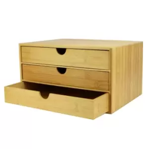 Bamboo Desktop 3 Drawer Organiser Wide Opening M&amp;W