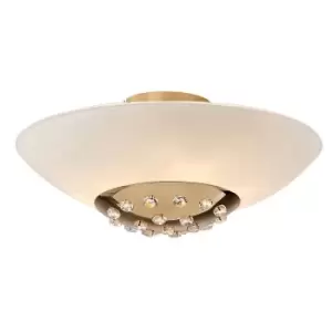 Amada Flush Ceiling 6 Light G9, French Gold/Opal White Glass