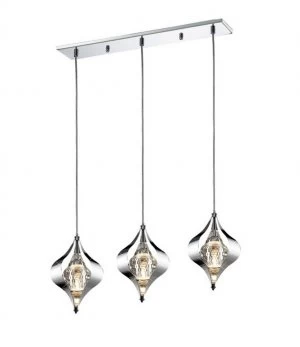 Ceiling Pendant Line 3 Light Polished Chrome, Crystal