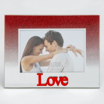 5" x 3.5" Red Glitter Glass Frame - Love