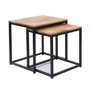 LPD Mirelle Nest Of Tables Solid Oak Black Metal Frame