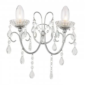 2 Light Bathroom Wall Light Chrome with Crystal IP44, G9