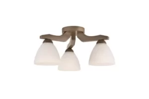 Adriano Multi Arm Semi Flush Ceiling Light, Glass Shades, Sonoma, 3x E27