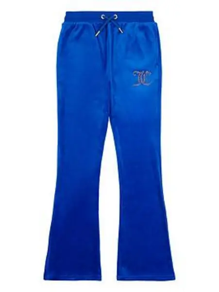 Juicy Couture Girls Diamante Velour Bootcut Joggers - Surf The Web - Blue, Size Age: 14-15 Years, Women
