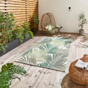 Miami Leaf Print Indoor Outdoor Rug Green/White